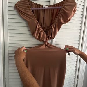 “Better Be” Brown twist tie in front mini dress.